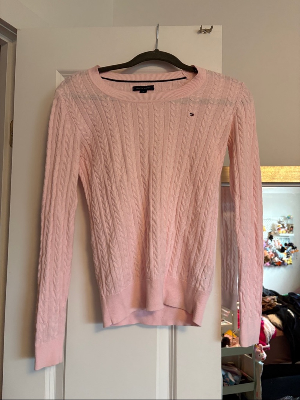 Tommy Hilfiger Light Pink Cable Knit Crewneck Sweater